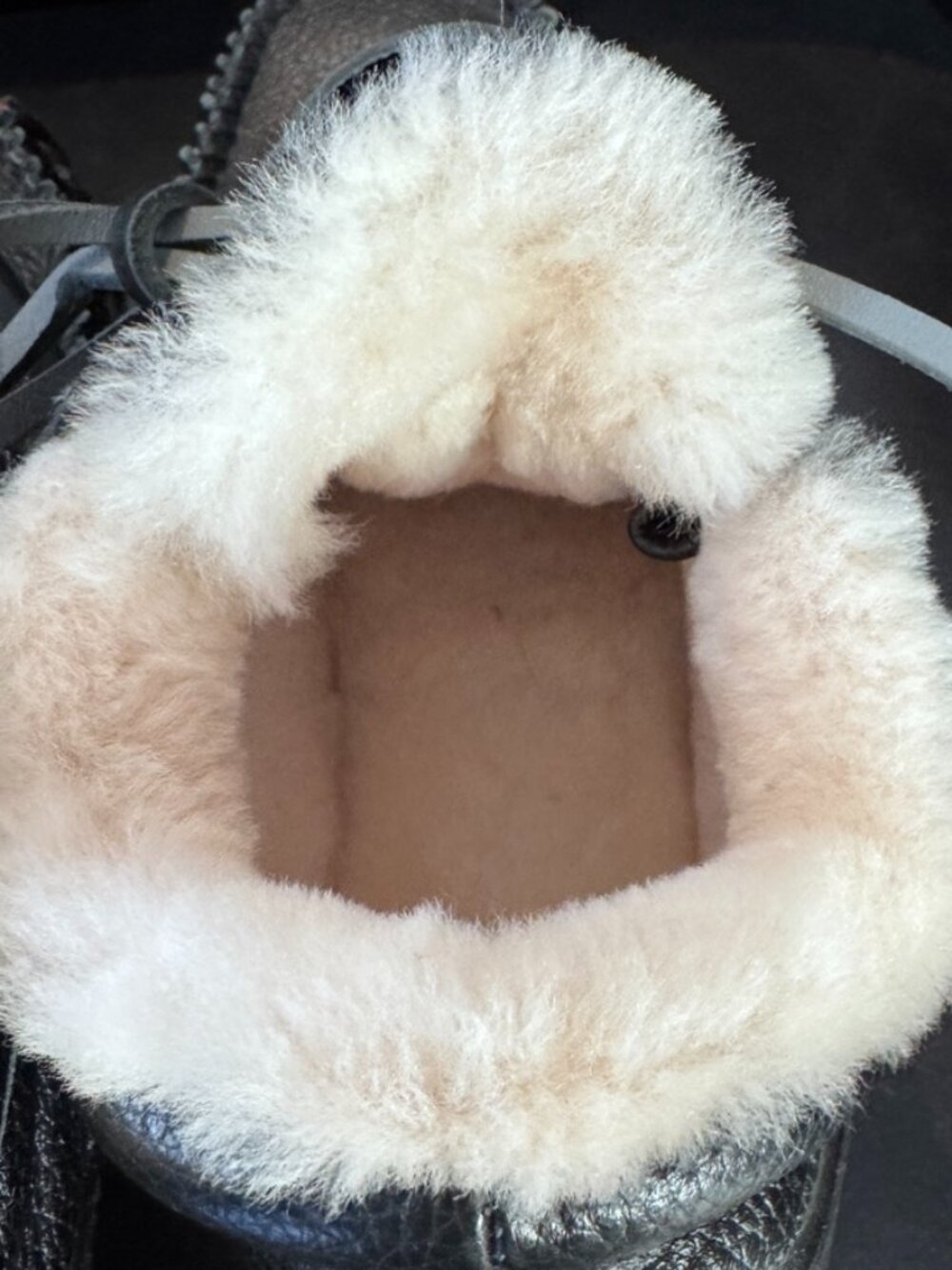 Australia Luxe Collective Kids' Black Leather Shearling Moccasin Slippers, New - Picture 4 of 7